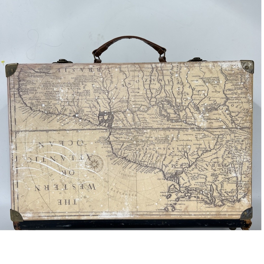 Punch Studio Large Suitcase Decorative Storage Box Map Atlas 16.5"x11"x5.25"